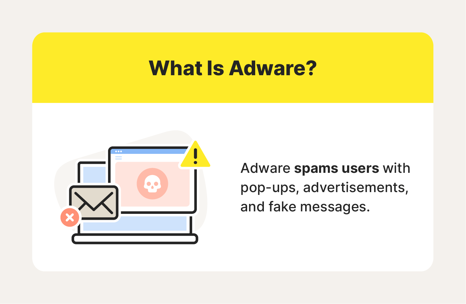An infographic explaining what the meaning of adware is.
