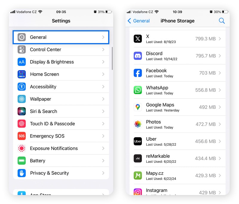 Screenshot of the iOS Settings and installed apps.
