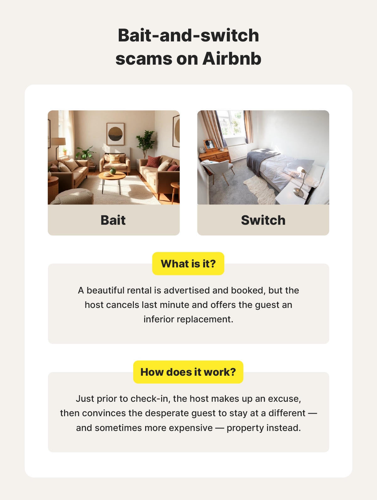 Example of a bait-and-switch scam on Airbnb with an explanation of what it is and how it works.