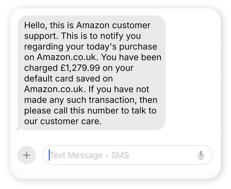 Screenshot of Amazon customer support scam.
