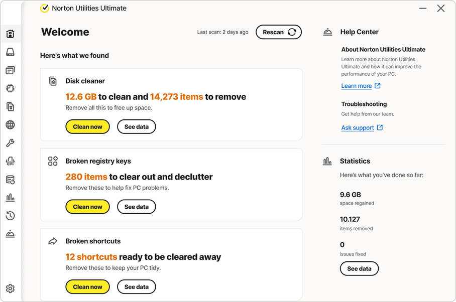 Screenshot of Norton Utilities Ultimate in action.