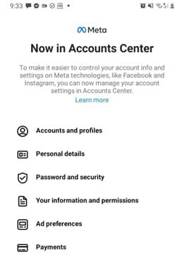 Screenshot of Accounts Centre, and Personal details when deleting your Instagram account on Android