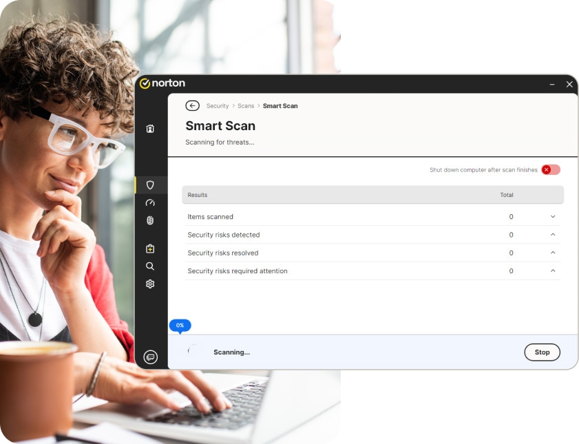 A screenshot showing Norton Antivirus Plus performing a scan for malware and other threats.