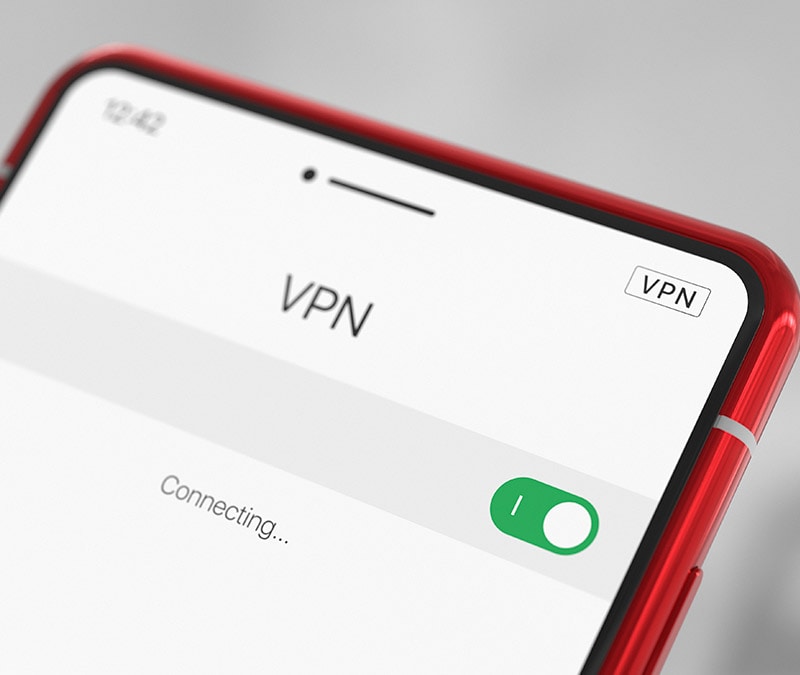 An image of a smartphone with a VPN app establishing a secure internet connection.