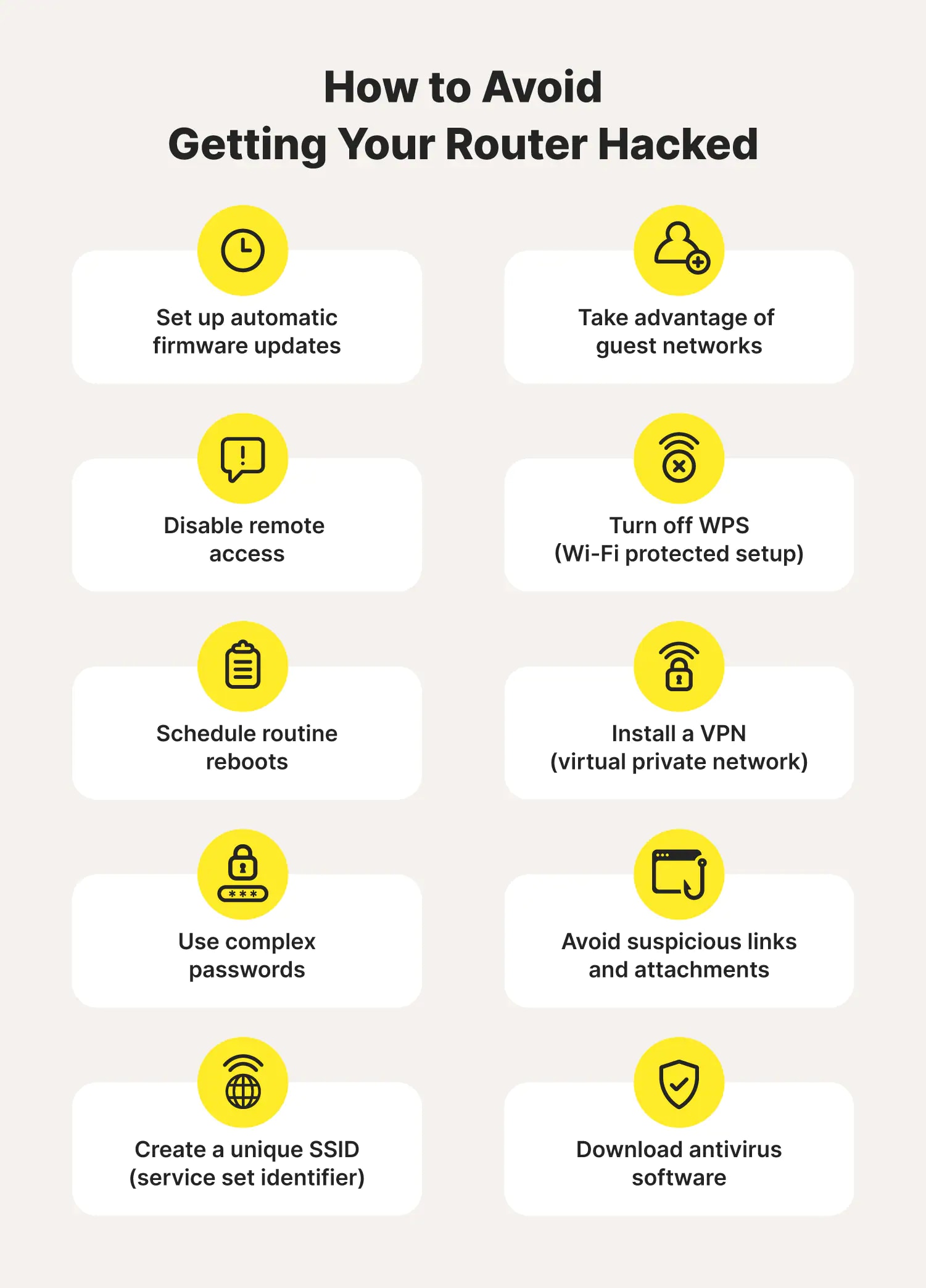 An infographic with tips on how to avoid getting your router hacked.