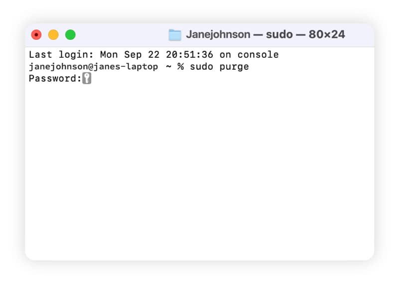 Screenshot showing how to clear out inactive RAM through the Mac Terminal.