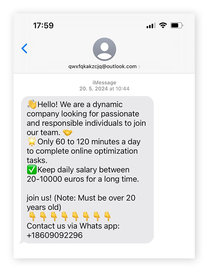 A real-life example of a fake job text.