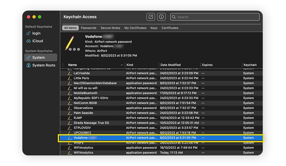 A screenshot of a macOS Keychain Access.