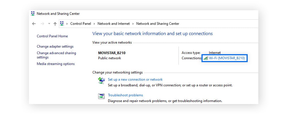 A screenshot of a Network sharing center – Wi-Fi network name settings in Windows.