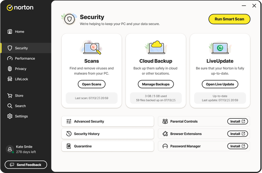 Screenshot of Norton 360 Deluxe in action.