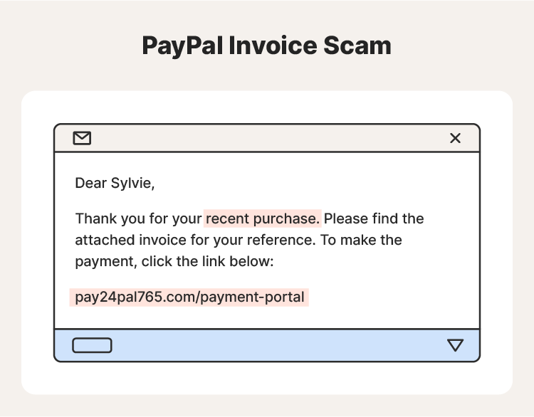 Example of a PayPal invoice scam message.