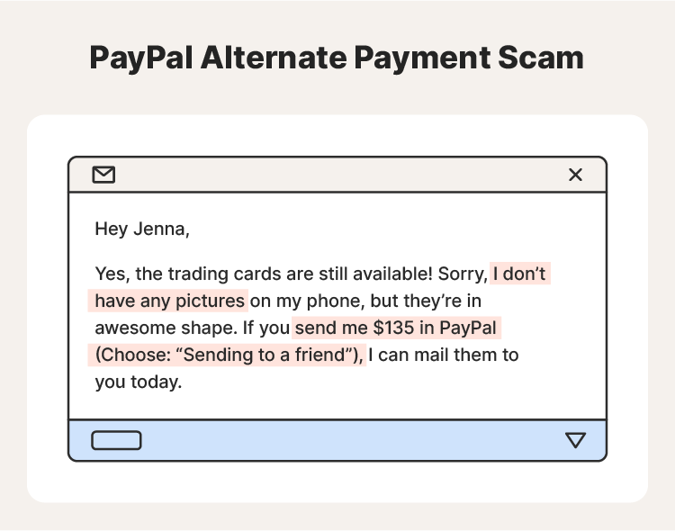 Example of a PayPal alternate payment scam message.