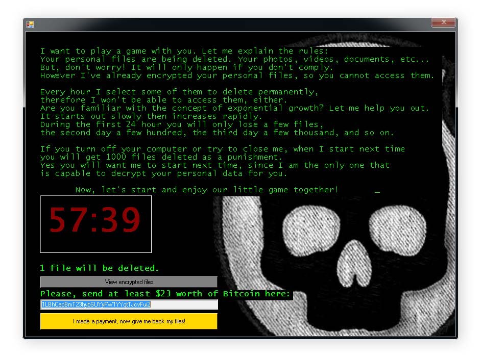 Jigsaw ransom note screen.