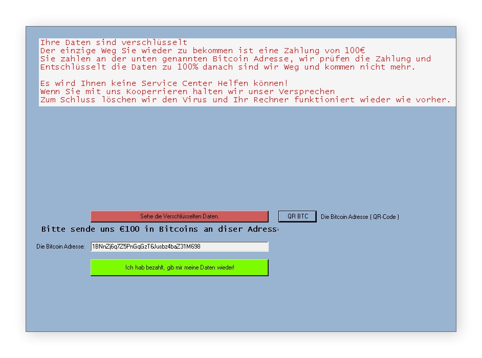 German-language Jigsaw ransom note screen.
