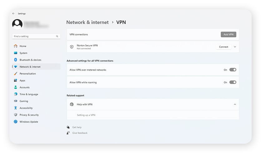 Screenshots from Windows Network & internet > VPN.