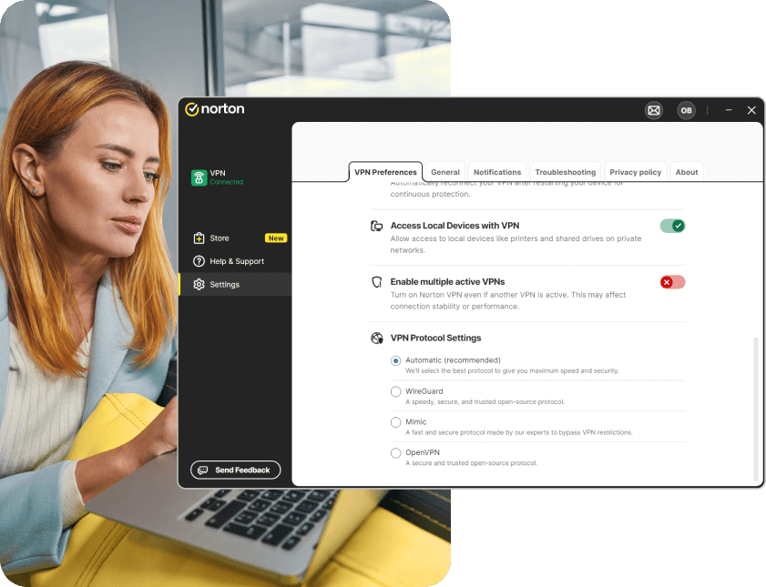 VPN Preferences settings in the Norton VPN app.