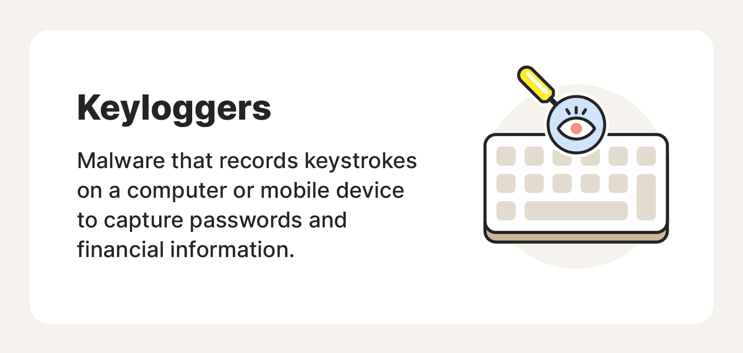 Illustrated chart defining what keyloggers are and what they are designed to do.