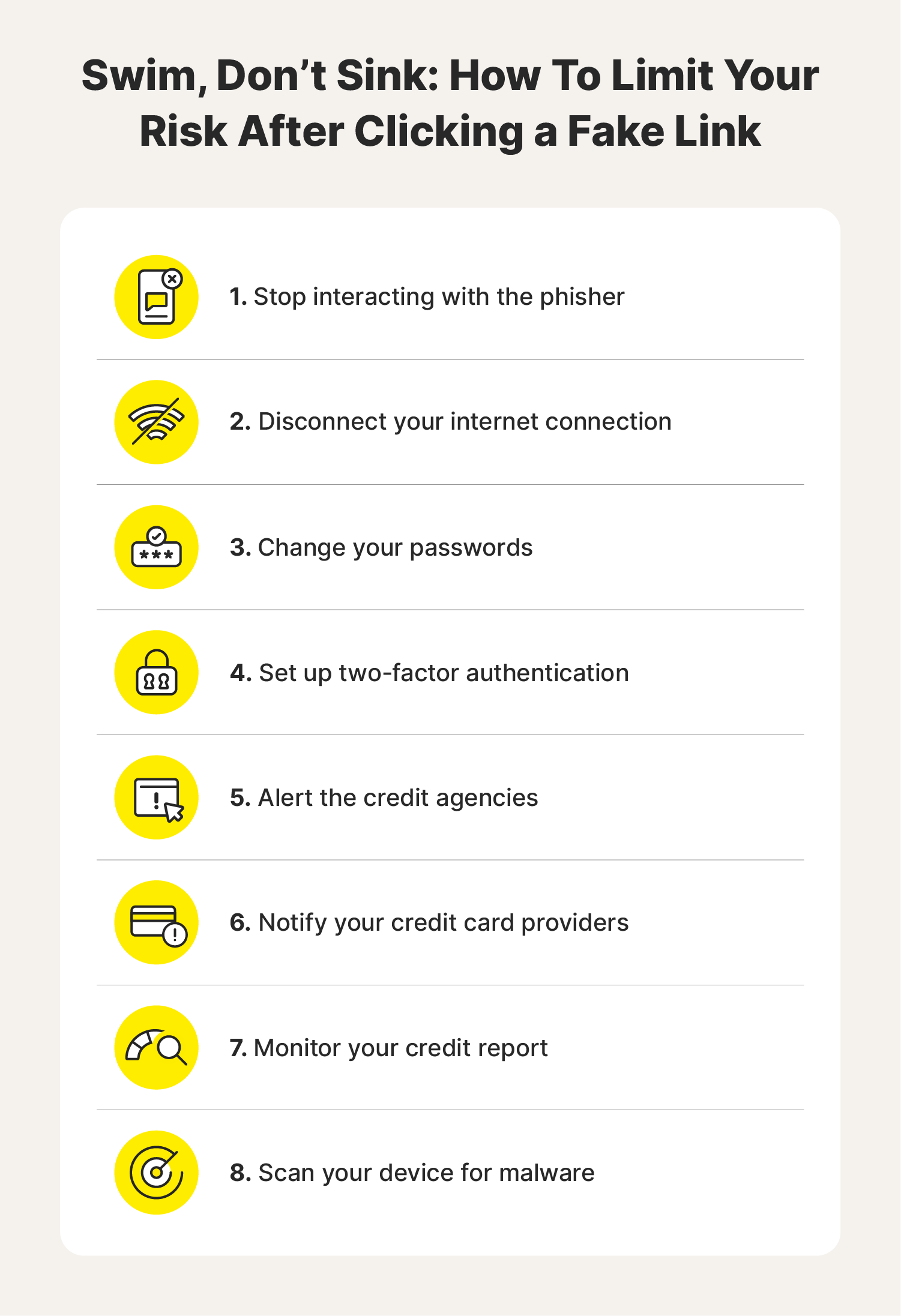 An image with strategies to help limit the fallout after you click on a phishing link.