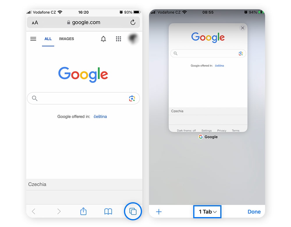 Screenshot of Google website opened in Safari incognito window.