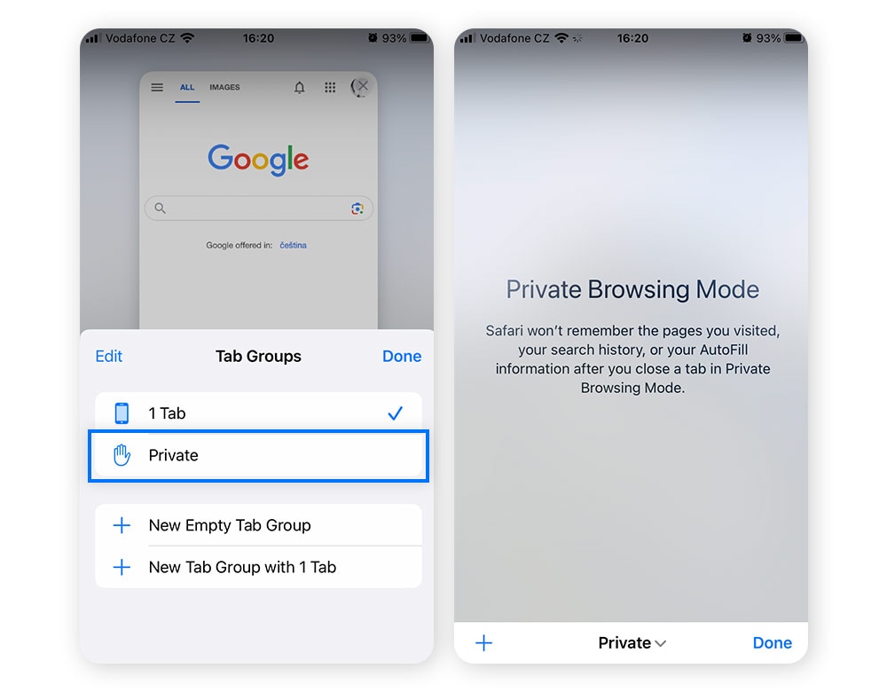 Screenshot of private tab groups in Safari.