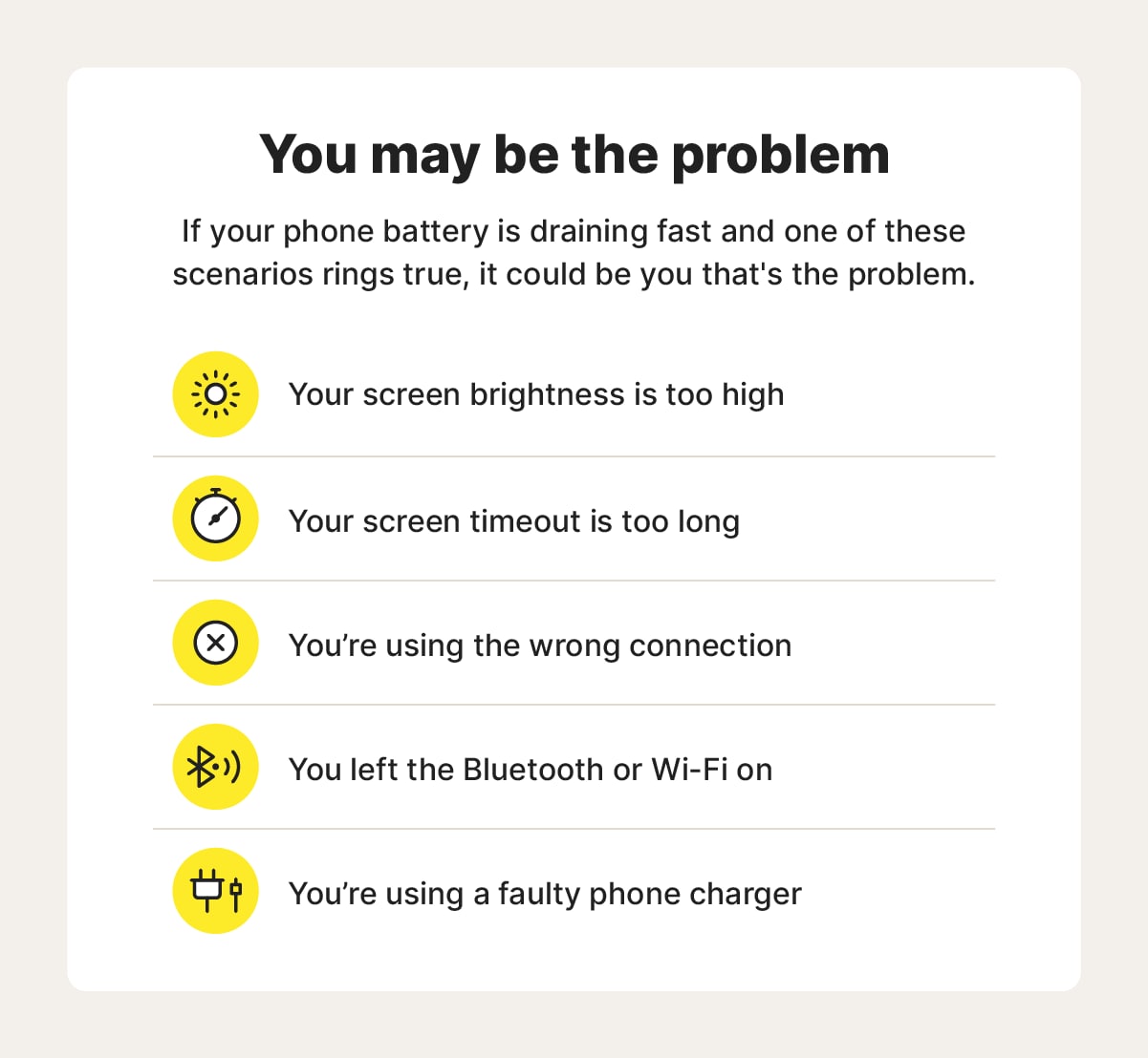 An image explaining how you might be draining your phone battery so fast