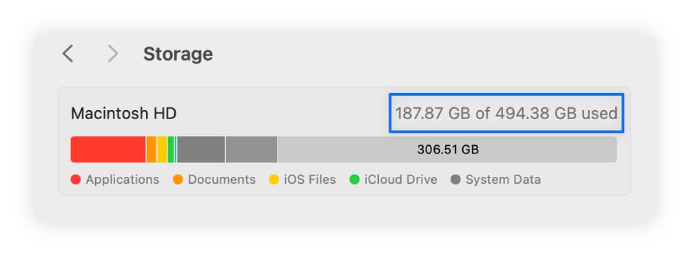 A screenshot showing a Mac computer’s storage stats.