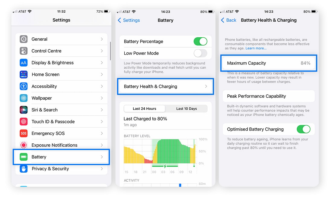Screenshot from iOS Settings > Battery > Battery Health & Charging.