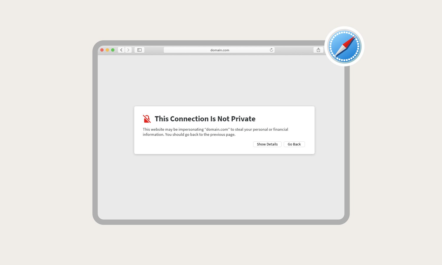 A screenshot of a “This connection is not private” error message on Safari.
