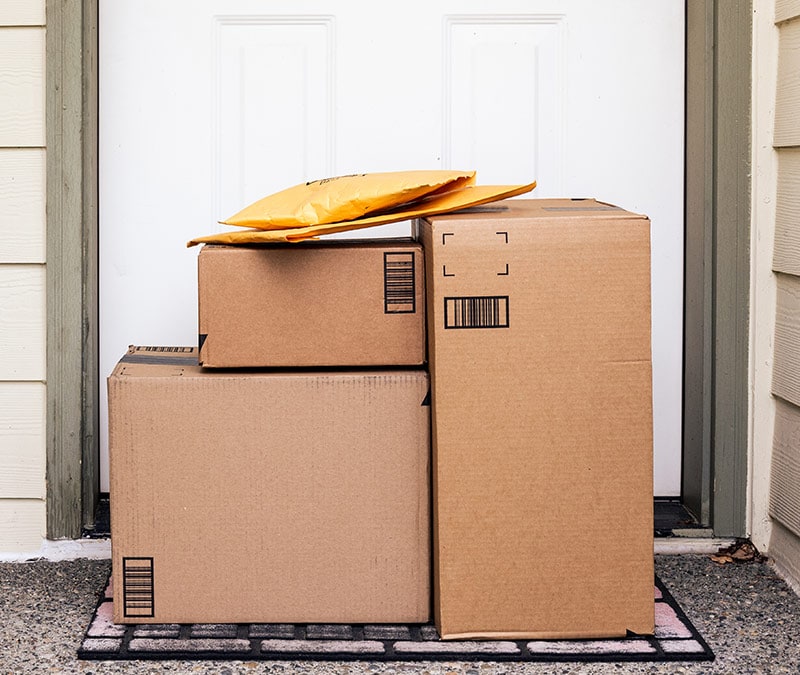Amazon parcels at the doorstep.