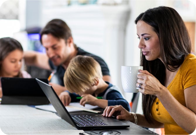 Family at table working